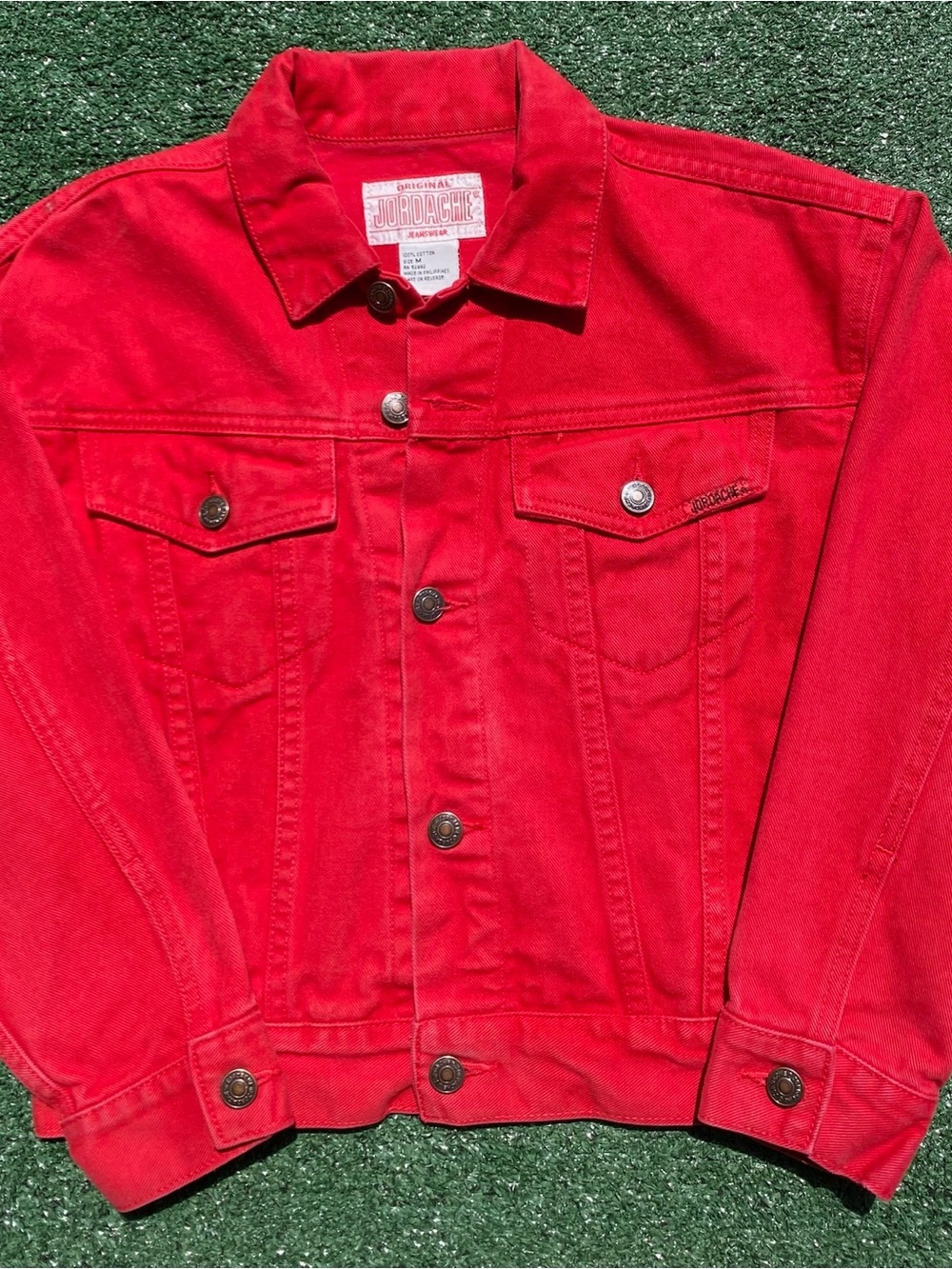 Vintage 90’s Jordache Red Cropped Denim Jean Jacket Women’s Size Small
